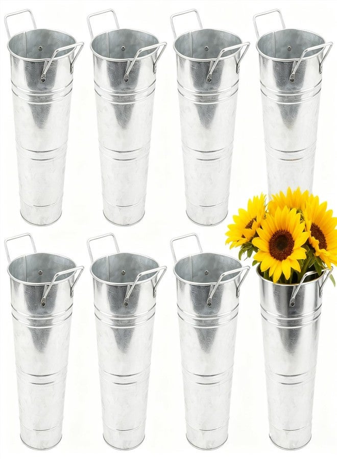 HOIGON Set of 8 Galvanized Metal Flower Vases, 9 Inch Rustic Farmhouse French Bucket with Handles,Metal Flower Holder for Weeding, Table, Home Decoration - Image 1